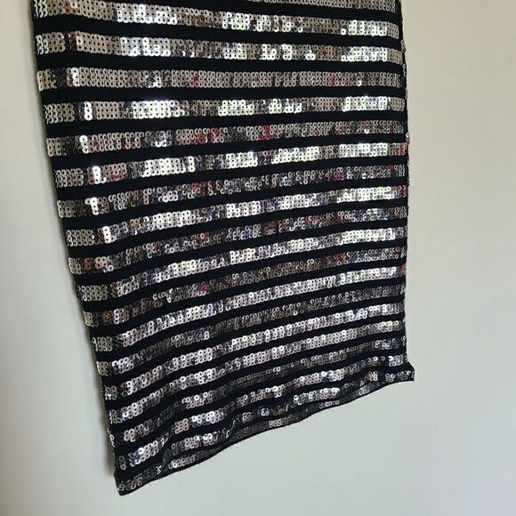 Forever 21 Black Striped Sequin Bodycon Dress Women's Size Medium - Picture 6 of 8